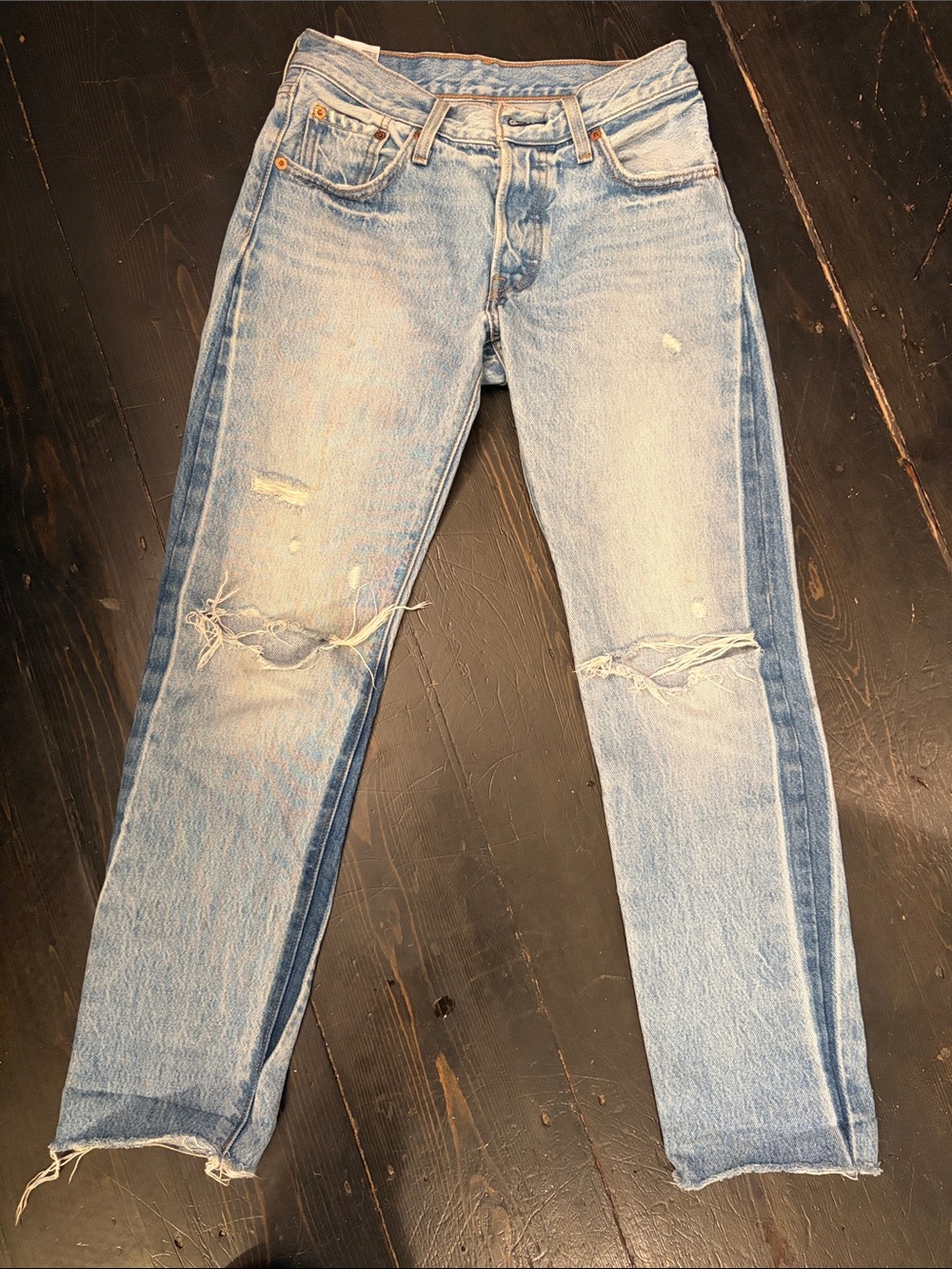 Levi's Light Blue Distressed Straight Leg Jeans